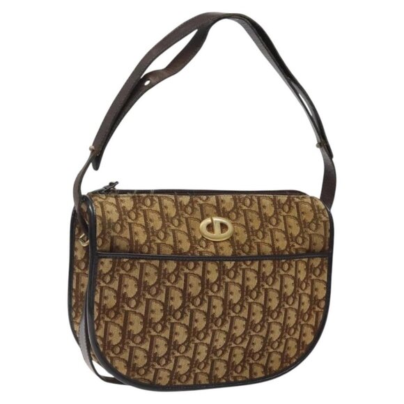 Christian Dior Trotter Canvas Shoulder Bag Brown Gold Auth 123107 - Picture 1 of 16
